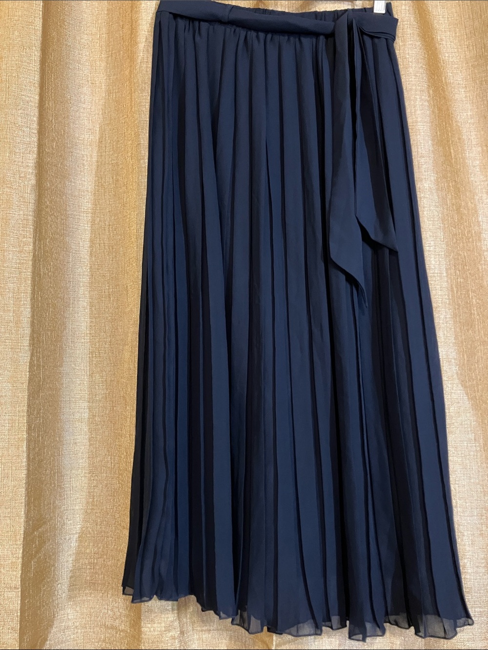 Joie Navy Pleated Maxi Skirt with Side Tie Detail